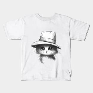 Whimsical Cat with Hat Kids T-Shirt